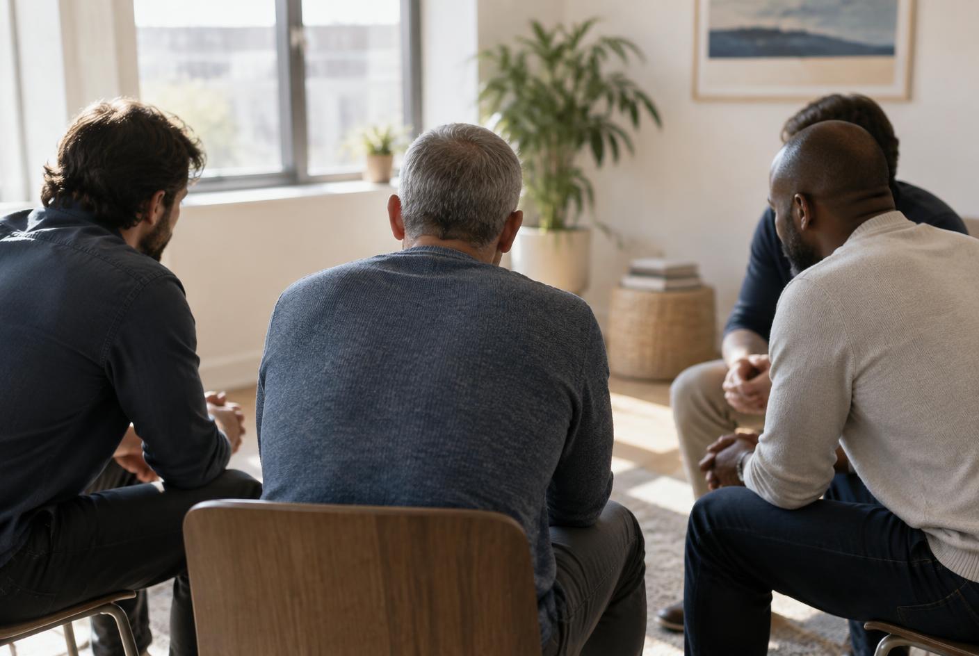 A small group of men sitting together in conversation